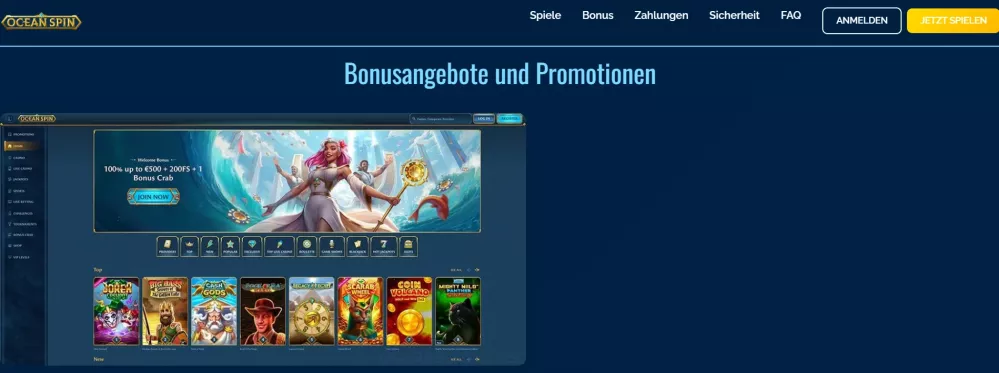 Ocean spin Casino Bonus und Freispiele Angebot