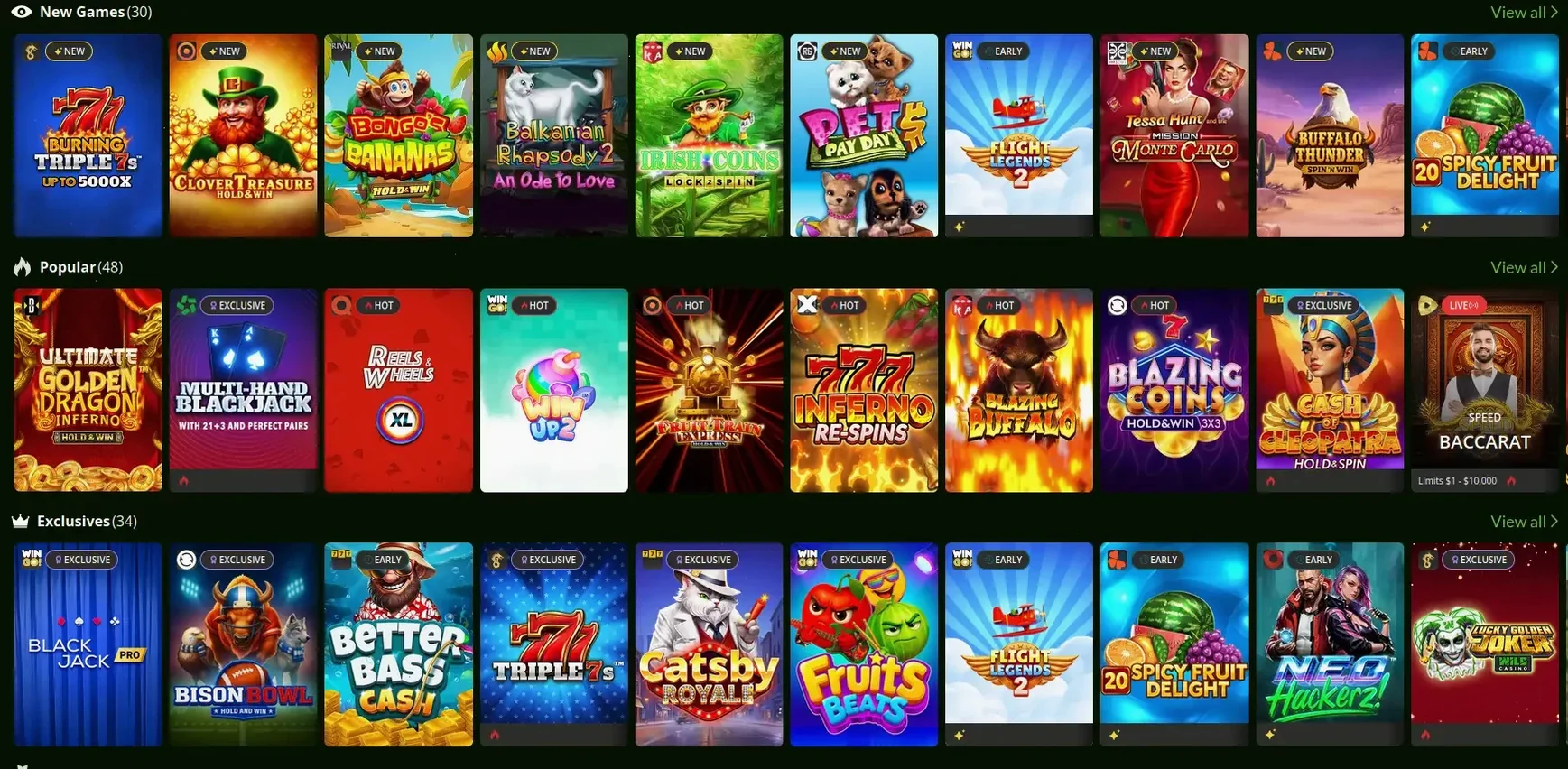Ocean Spin Casino Spielangebot